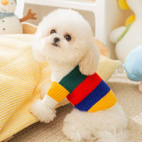 HKM-2544189 Rainbow Striped Knitted Sweater for Pets - Cozy and Stylish Winter Clothing for Cats and Dogs