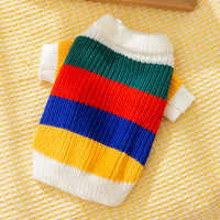HKM-2544189 Rainbow Striped Knitted Sweater for Pets - Cozy and Stylish Winter Clothing for Cats and Dogs