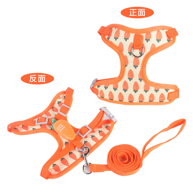 HKM-2545213 Reflective Vest-style Harness with Leash for Small Dogs in Carrot, Strawberry, and Avocado Colors