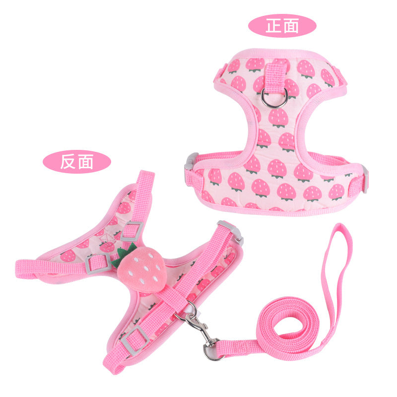 HKM-2545213 Reflective Vest-style Harness with Leash for Small Dogs in Carrot, Strawberry, and Avocado Colors