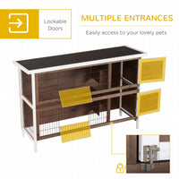 HKM-2549053 Wooden Rabbit Hutch with Dividers and Asphalt Roof for Small Animals, Brown Finish