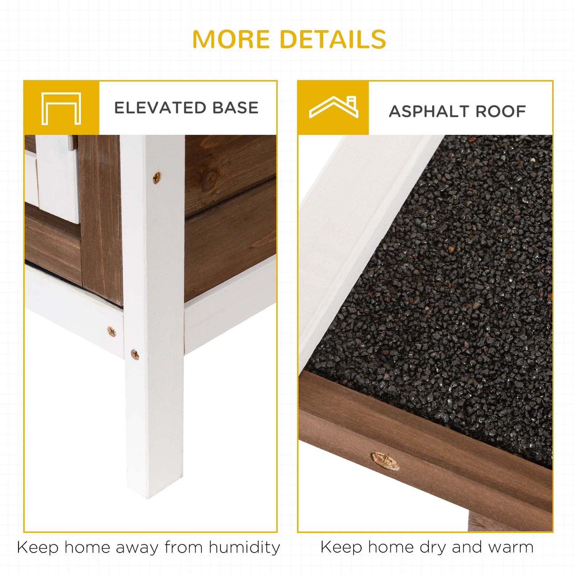HKM-2549053 Wooden Rabbit Hutch with Dividers and Asphalt Roof for Small Animals, Brown Finish