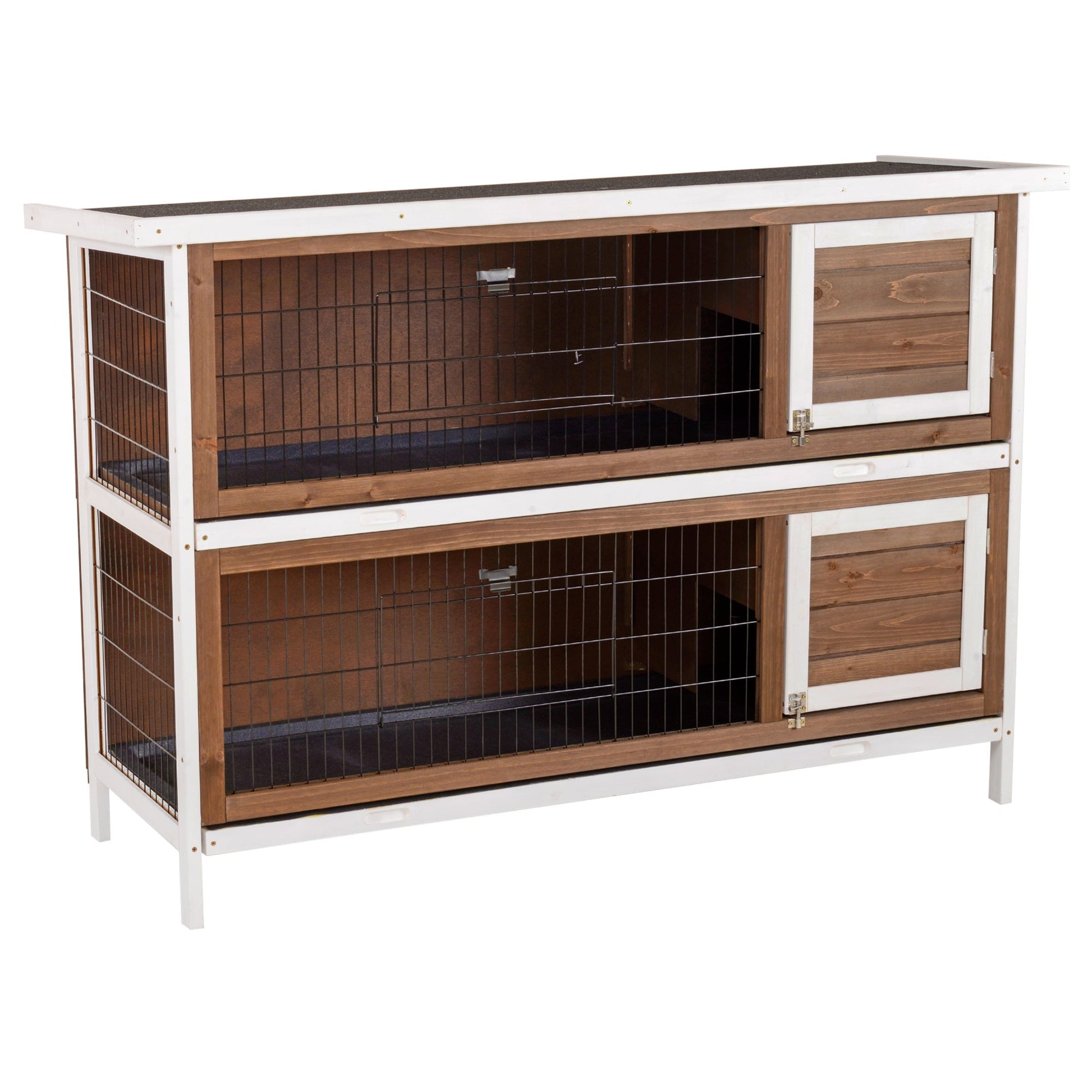 HKM-2549053 Wooden Rabbit Hutch with Dividers and Asphalt Roof for Small Animals, Brown Finish