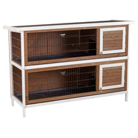 HKM-2549053 Wooden Rabbit Hutch with Dividers and Asphalt Roof for Small Animals, Brown Finish