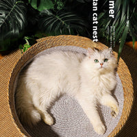 HKM-2549437 Handmade Straw Cotton Cat Nest Mat - Summer Cool Design for Small to Large Cats