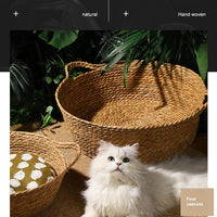 HKM-2549437 Handmade Straw Cotton Cat Nest Mat - Summer Cool Design for Small to Large Cats