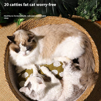 HKM-2549437 Handmade Straw Cotton Cat Nest Mat - Summer Cool Design for Small to Large Cats