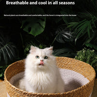 HKM-2549437 Handmade Straw Cotton Cat Nest Mat - Summer Cool Design for Small to Large Cats