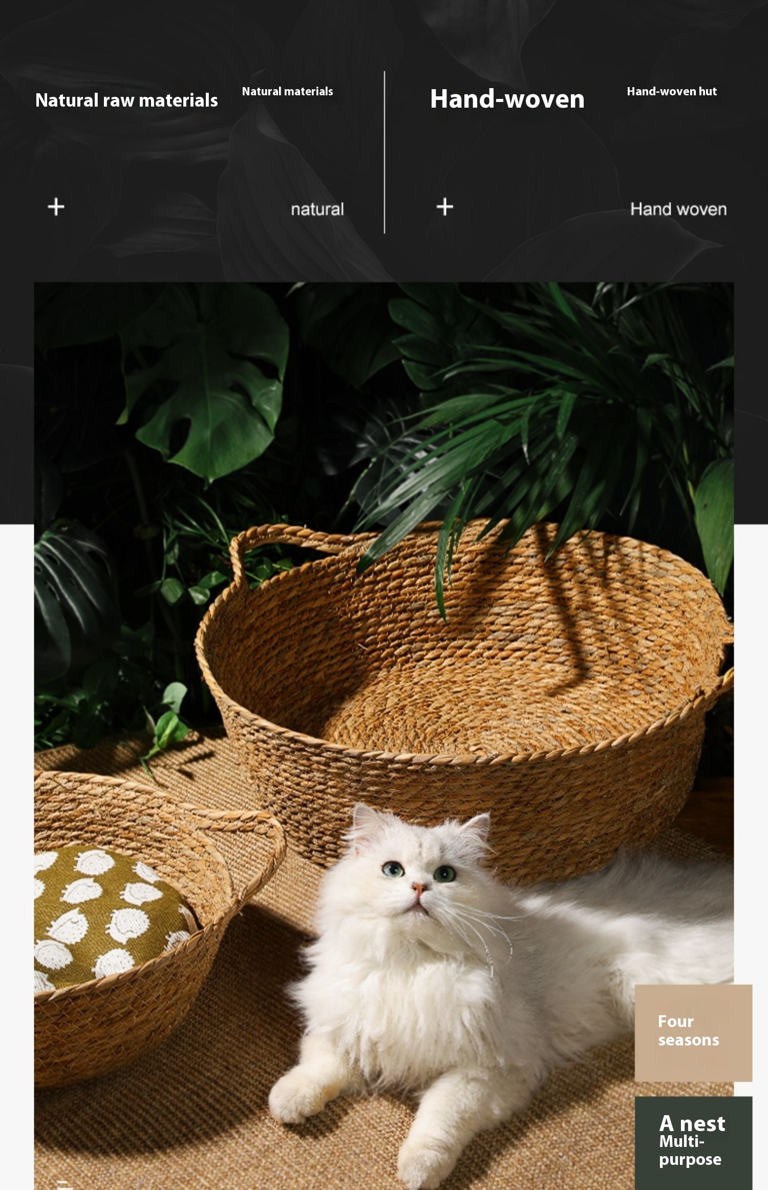 HKM-2549437 Handmade Straw Cotton Cat Nest Mat - Summer Cool Design for Small to Large Cats