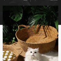HKM-2549437 Handmade Straw Cotton Cat Nest Mat - Summer Cool Design for Small to Large Cats