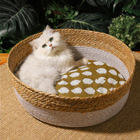 HKM-2549437 Handmade Straw Cotton Cat Nest Mat - Summer Cool Design for Small to Large Cats