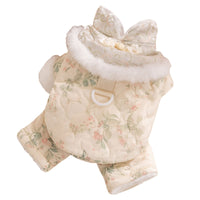 HKM-2549949 Winter-Ready Floral Quilted Dog Overalls with Faux Fur Trim for Small Dogs