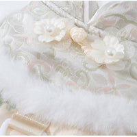 HKM-2549949 Winter-Ready Floral Quilted Dog Overalls with Faux Fur Trim for Small Dogs