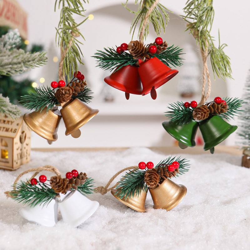HKM-254995 Metal Pine Cone Christmas Decorative Pendant with Double Bell in Various Colors