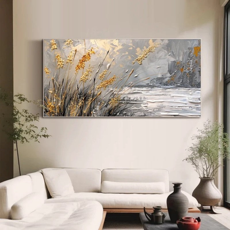 HKM-255123 Contemporary Hand-Painted Abstract Landscape Oil Painting on Canvas for Living Room Decor
