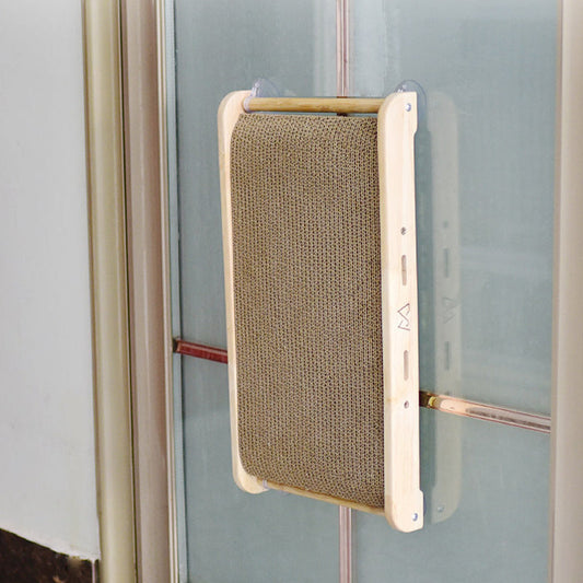 HKM-2551357 Solid Wood Vertical Cat Scratcher with Corrugated Paper Claw Grinder