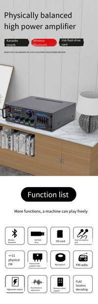 HKM-255187 HiFi Home Digital Amplifier 2*80W Bluetooth MP3 Subwoofer AMP 2.0 Channel Sound System