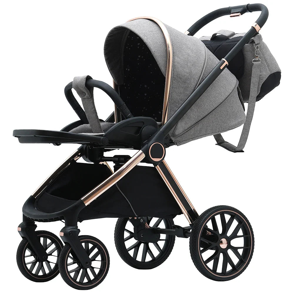 HKM-255379 3-in-1 Lightweight Travel Pram with Luxury Folding Stroller and Baby Car Seat