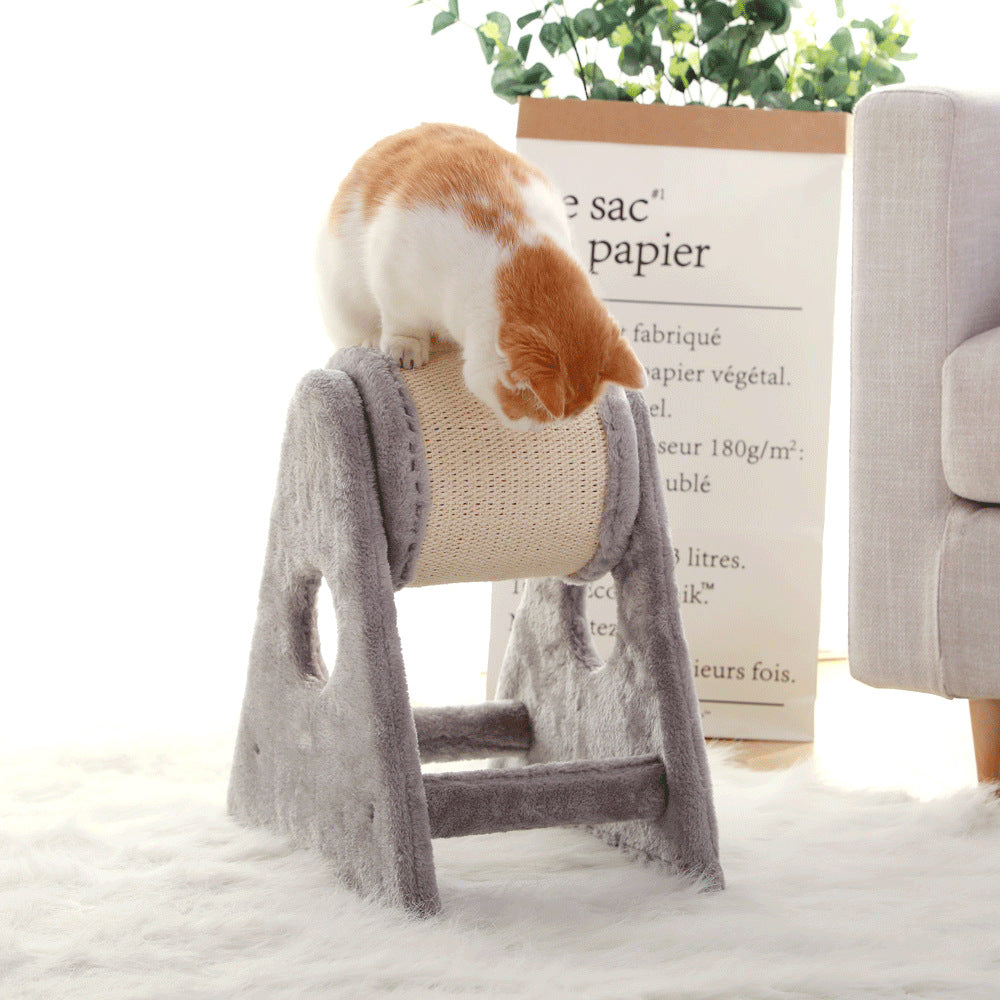HKM-2554429 Small DIY Cat Climbing Frame with Dual-Axis Roller and Sisal Bucket for Play and Relaxation