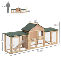 HKM-2554813 Deluxe 2-Story Wooden Rabbit Hutch with Run and Ladder, 83-Inch Large Outdoor Bunny Cage