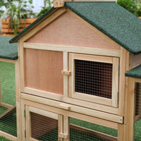 HKM-2554813 Deluxe 2-Story Wooden Rabbit Hutch with Run and Ladder, 83-Inch Large Outdoor Bunny Cage