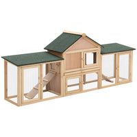 HKM-2554813 Deluxe 2-Story Wooden Rabbit Hutch with Run and Ladder, 83-Inch Large Outdoor Bunny Cage