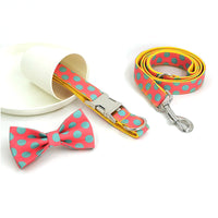 HKM-2554941 Polka Dot Yellow Dog Collar with Leash and Bowknot - XS to XL Sizes Available