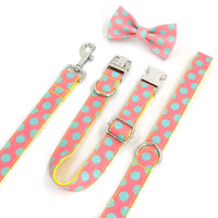 HKM-2554941 Polka Dot Yellow Dog Collar with Leash and Bowknot - XS to XL Sizes Available