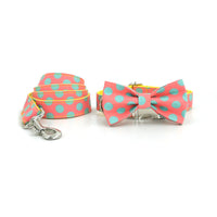 HKM-2554941 Polka Dot Yellow Dog Collar with Leash and Bowknot - XS to XL Sizes Available