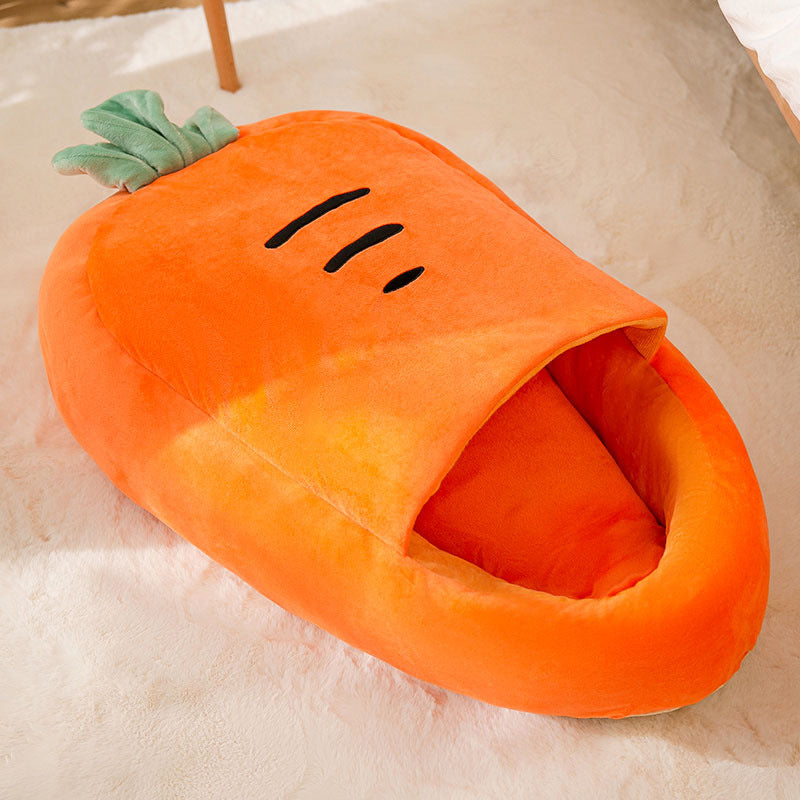 HKM-2555197 Carrot-shaped Soft Semi-closed Cat Nest for Cats up to 15 lbs - Washable, Non-slip Design