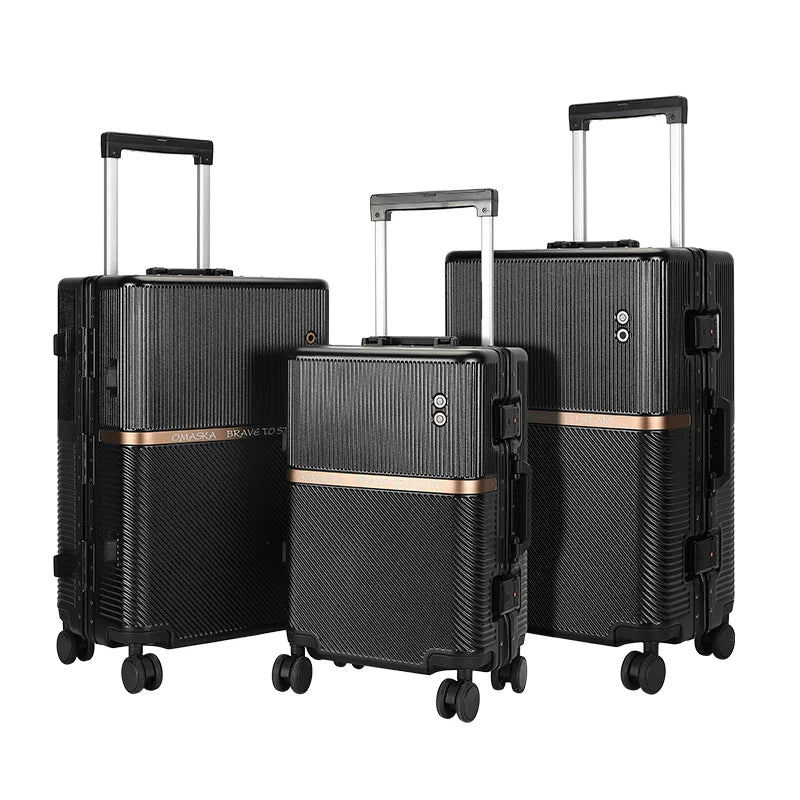 HKM-255571 Durable Aluminium PC Travel Suitcase - 20, 24, 28 Inch Spinner Luggage for Men