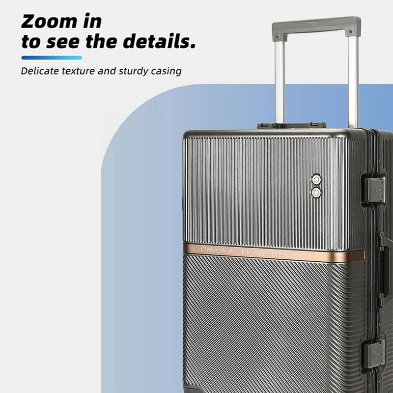 HKM-255571 Durable Aluminium PC Travel Suitcase - 20, 24, 28 Inch Spinner Luggage for Men