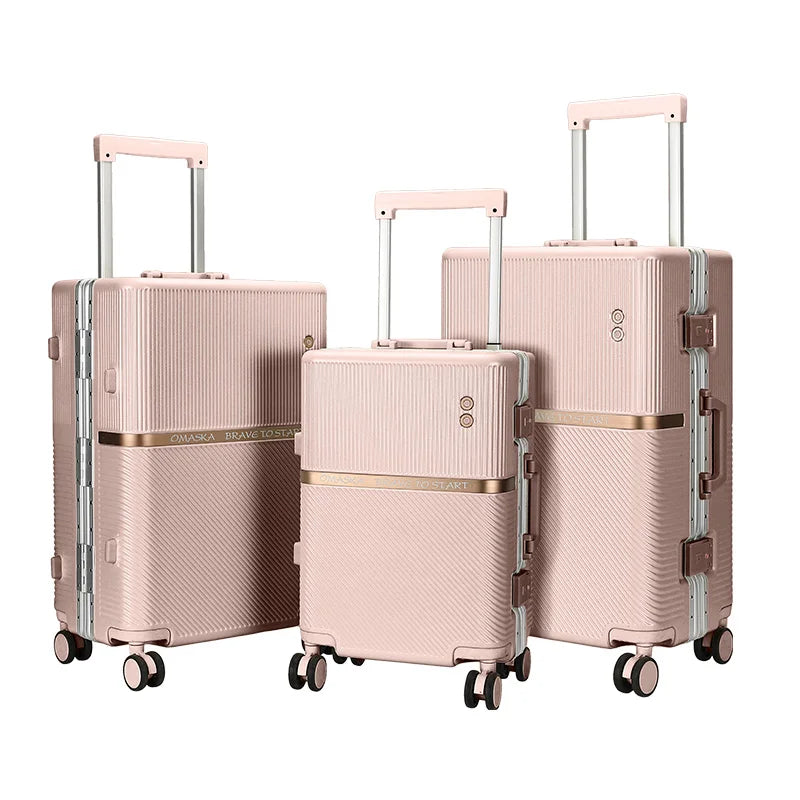 HKM-255571 Durable Aluminium PC Travel Suitcase - 20, 24, 28 Inch Spinner Luggage for Men