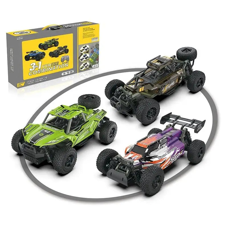 HKM-255763 3 in 1 DIY Assembly RC Drift Car for Kids - Off-Road Remote Control Vehicle, 2.4G with 6 Channels, Indoor/Outdoor Fun