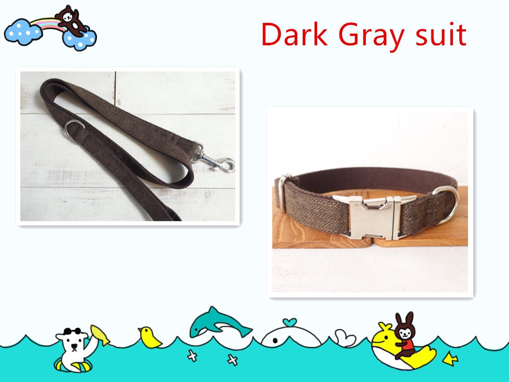 HKM-2558909 Thickened Dark Gray Polyester Fiber Dog Collar with Alloy Buckle and Rope