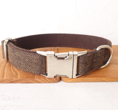 HKM-2558909 Thickened Dark Gray Polyester Fiber Dog Collar with Alloy Buckle and Rope