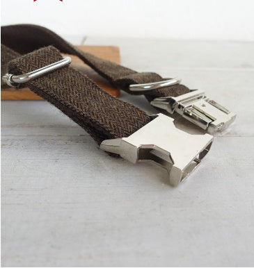 HKM-2558909 Thickened Dark Gray Polyester Fiber Dog Collar with Alloy Buckle and Rope