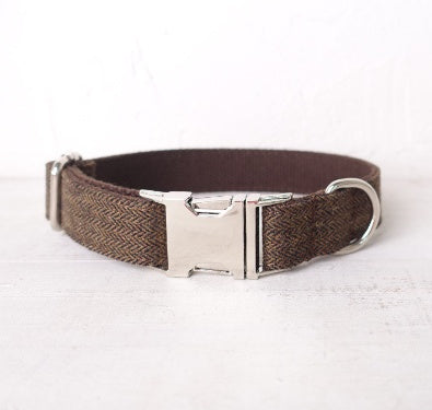 HKM-2558909 Thickened Dark Gray Polyester Fiber Dog Collar with Alloy Buckle and Rope