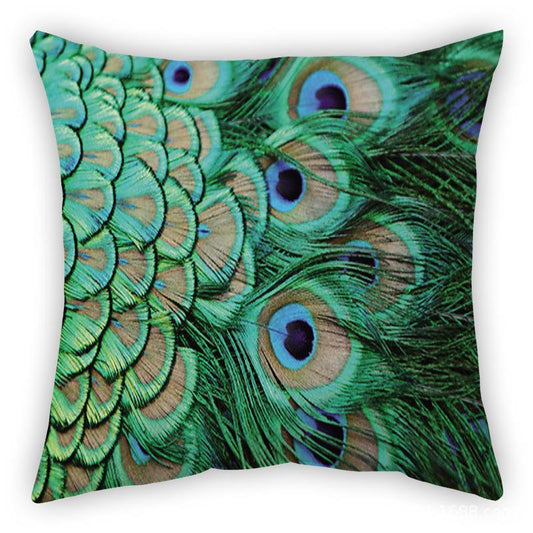 HKM-256019 Peacock Print Linen Cushion Cover, 45x45 cm, 100% Linen