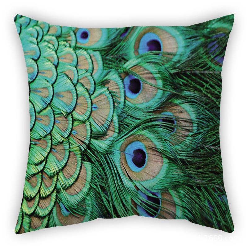 HKM-256019 Peacock Print Linen Cushion Cover, 45x45 cm, 100% Linen
