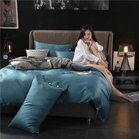 HKM-256147 Solid Color Long-Staple Cotton Bedding Set - 4-Piece Satin Style in Light Gray