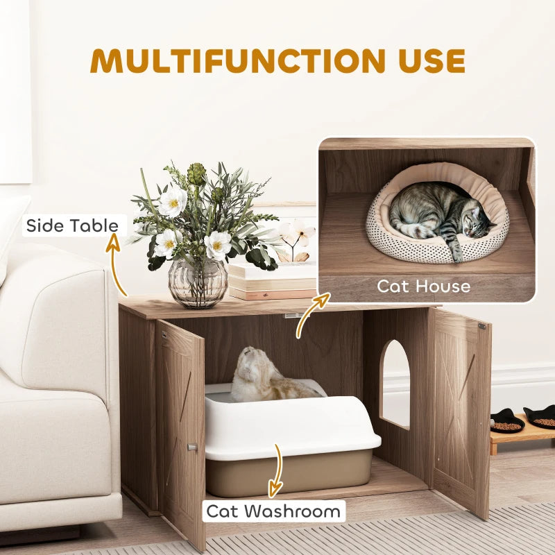 HKM-2562365 Cat Litter Box Enclosure with Drawers - Stylish, Concealed Design for Privacy and Easy Access