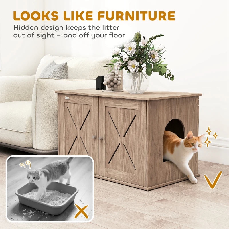 HKM-2562365 Cat Litter Box Enclosure with Drawers - Stylish, Concealed Design for Privacy and Easy Access