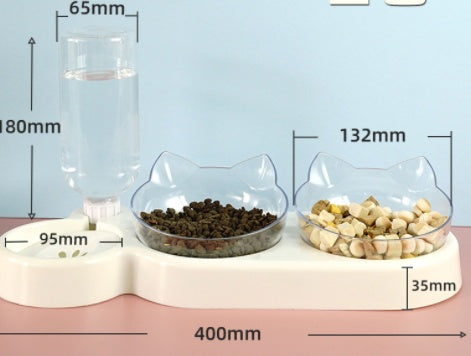 HKM-2562877 Automatic Three-Bowl Pet Feeder with Cat Ear Neck Guard, Eco-Friendly PP Material, Available in Multiple Colors