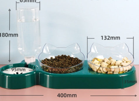 HKM-2562877 Automatic Three-Bowl Pet Feeder with Cat Ear Neck Guard, Eco-Friendly PP Material, Available in Multiple Colors