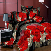 HKM-256339 4-Piece Classic Rose Reactive Printed Bedding Set with Brushed Weave, Fits 1.5m Bed