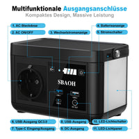 HKM-256403 Portable Power Station 120W 88.8Wh with Quick Charge, 230V AC Outlets, DC Ports, and LED Flashlight