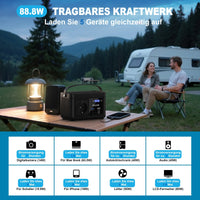 HKM-256403 Portable Power Station 120W 88.8Wh with Quick Charge, 230V AC Outlets, DC Ports, and LED Flashlight