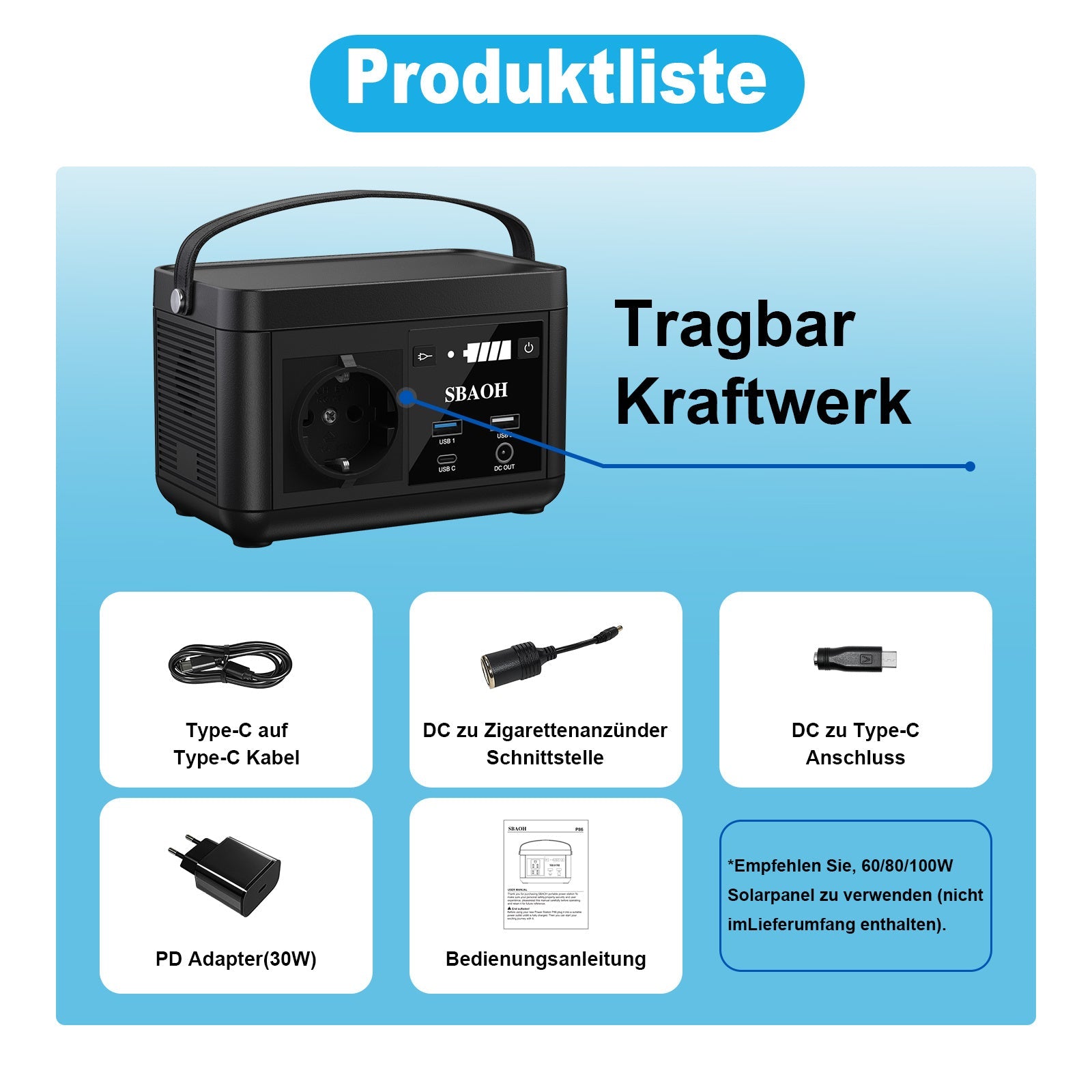 HKM-256403 Portable Power Station 120W 88.8Wh with Quick Charge, 230V AC Outlets, DC Ports, and LED Flashlight