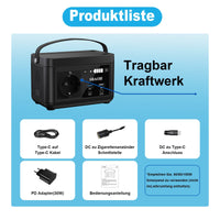 HKM-256403 Portable Power Station 120W 88.8Wh with Quick Charge, 230V AC Outlets, DC Ports, and LED Flashlight